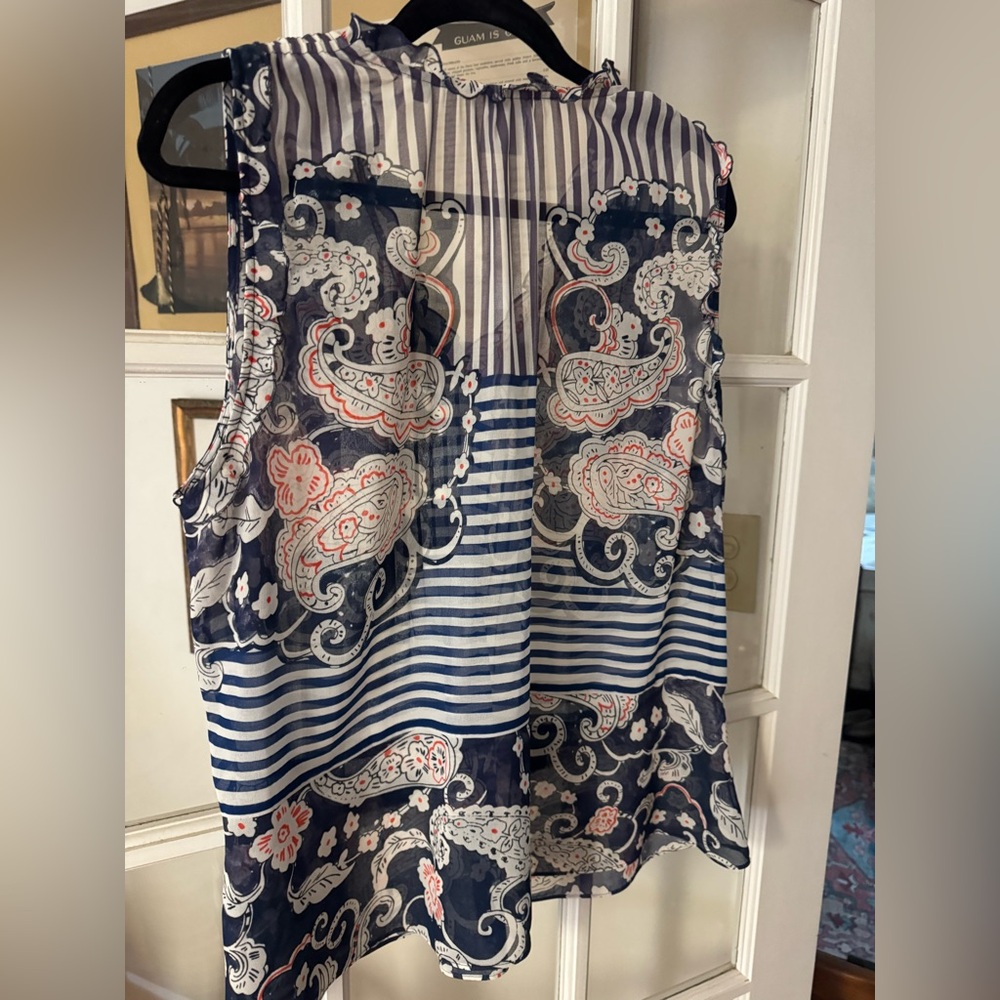 Navy and White Paisley Women's Top